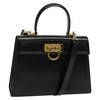 Salvatore Ferragamo Gancini Convertible Top Handle Bag Leather, BLACK, LEATHER, Handbag