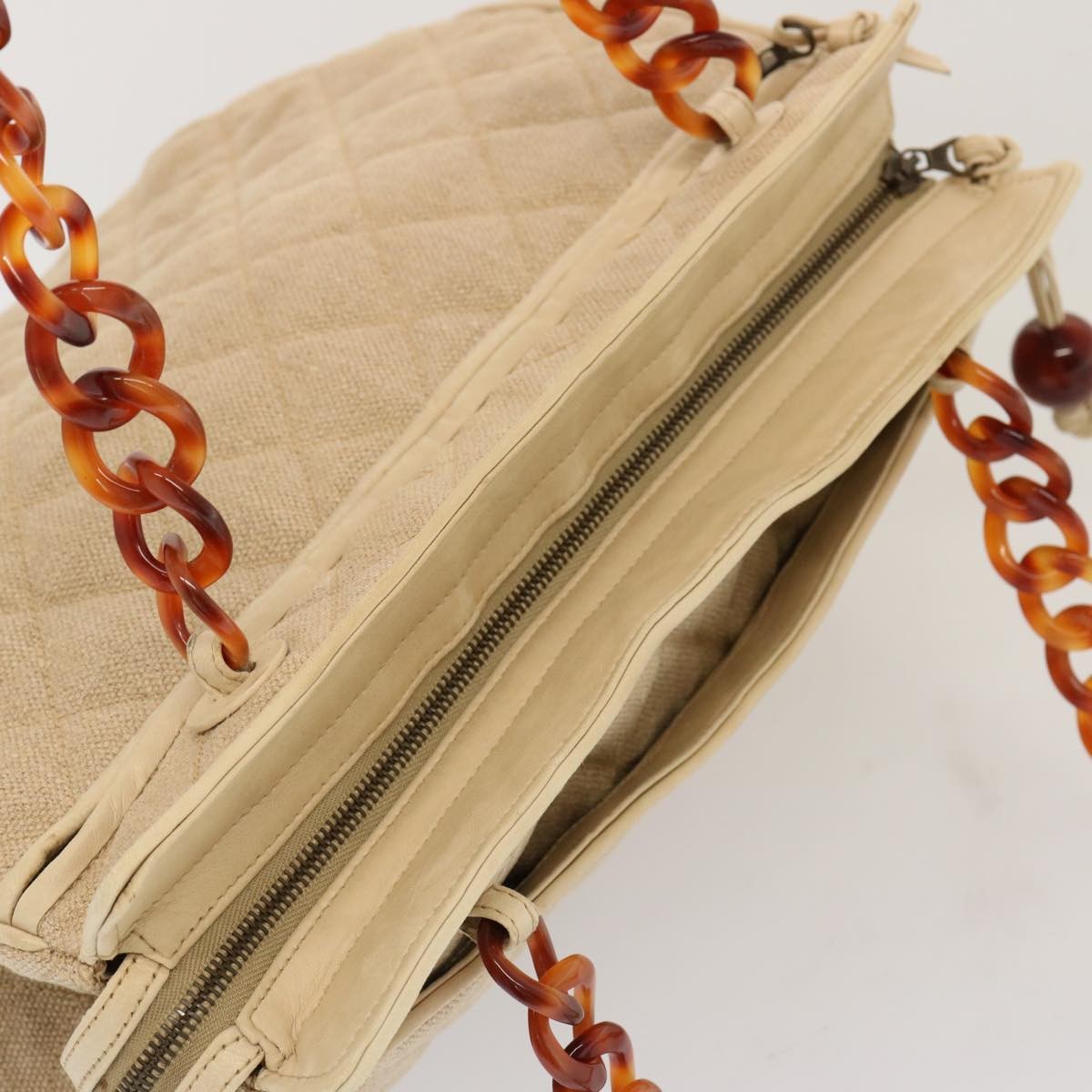 Chanel Resin Chain Handle Shoulder Bag Canvas, BEIGE, CANVAS, Shoulder bag