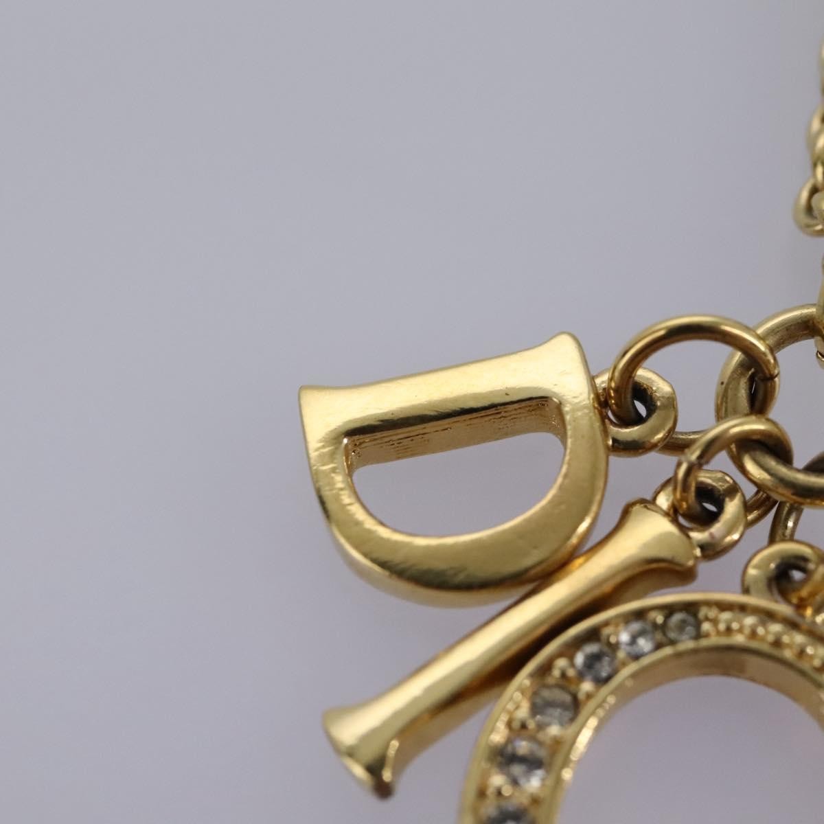 Christian Dior Logo Pendant Necklace Metal with Crystal, GOLD, METAL, Necklace