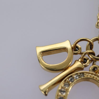 Christian Dior Logo Pendant Necklace Metal with Crystal, GOLD, METAL, Necklace
