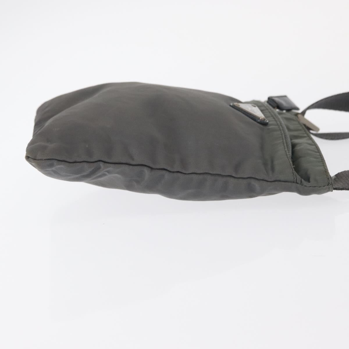Prada Front Zip Convertible Flat Messenger Tessuto with Leather, GRAY, NYLON, Shoulder bag