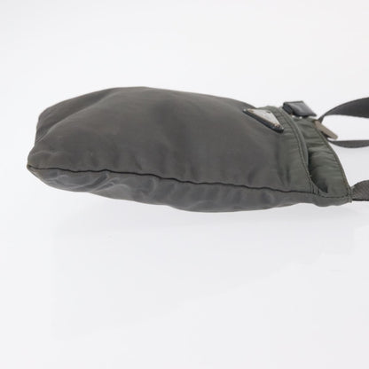 Prada Front Zip Convertible Flat Messenger Tessuto with Leather, GRAY, NYLON, Shoulder bag