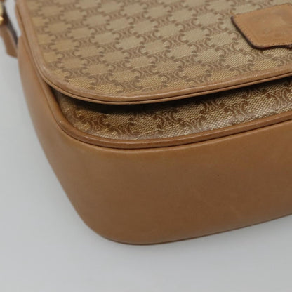 Celine Vintage Macadam Shoulder Bag Canvas and Leather, BEIGE, CANVAS, Shoulder bag