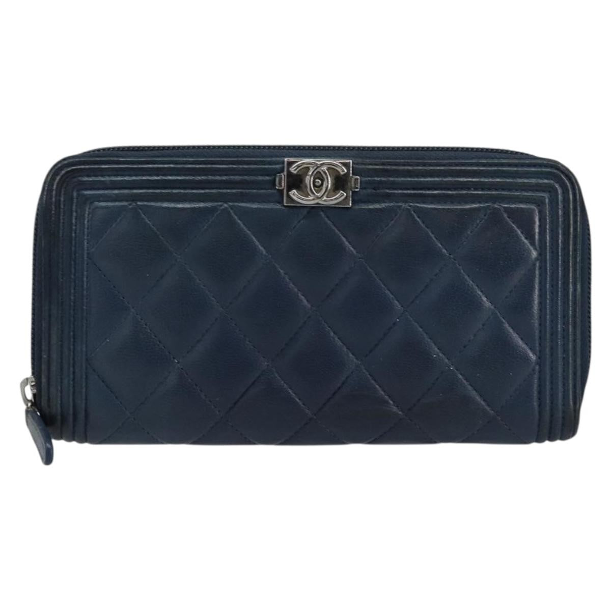 Chanel Boy Yen Wallet Quilted Lambskin, NAVY, LEATHER, Wallets