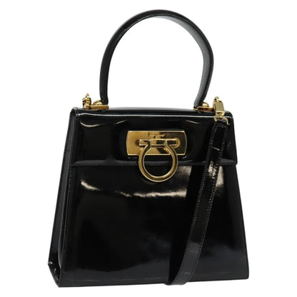 Salvatore Ferragamo Gancini Convertible Top Handle Bag Patent Leather, BLACK, PATENT_LEATHER, Handbag