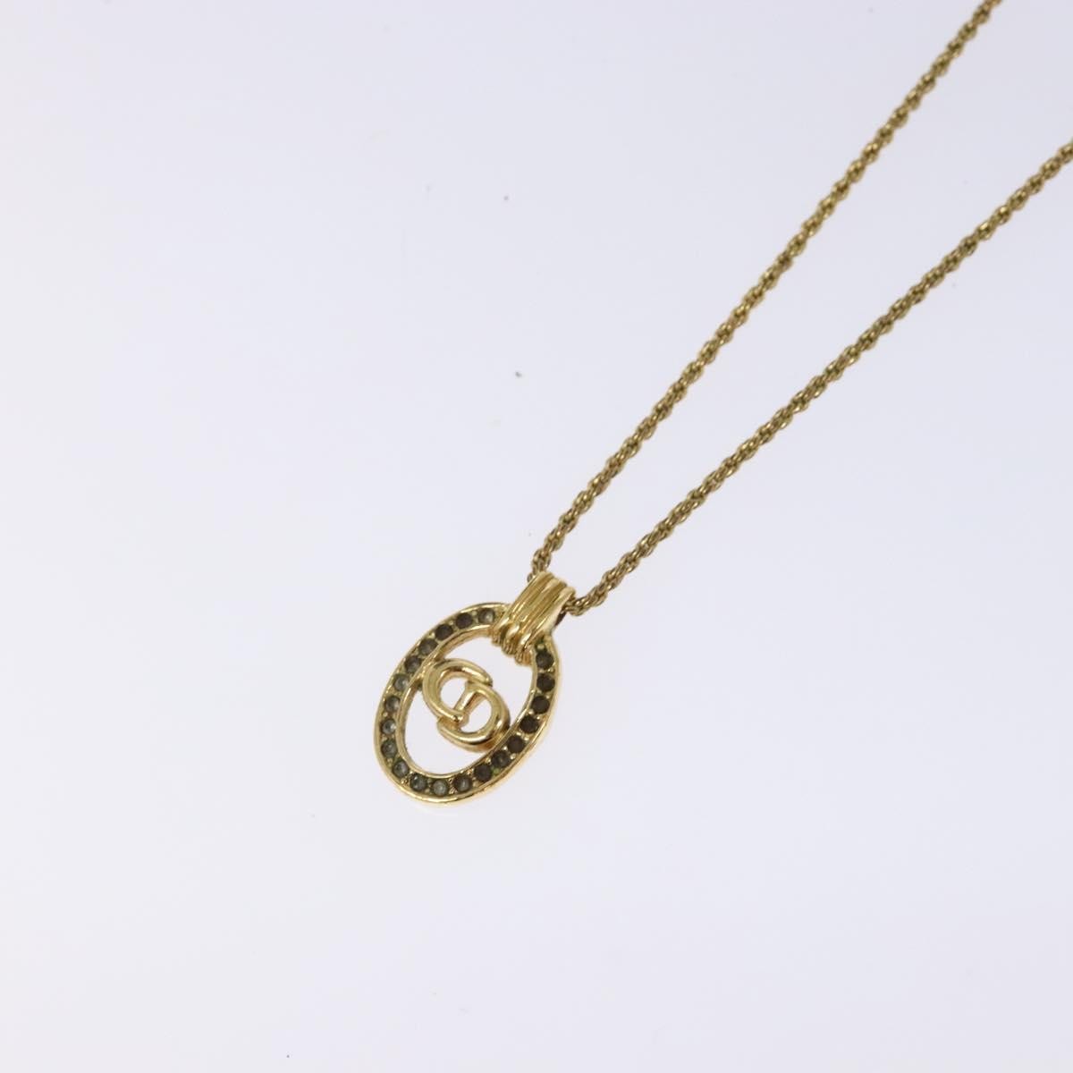 Christian Dior CD Round Pendant Necklace Metal and Crystals, GOLD, METAL, Necklace