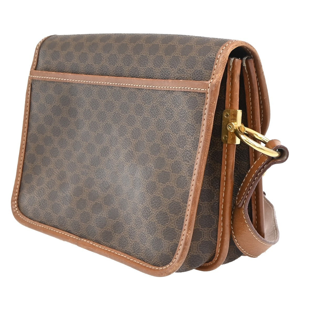 Celine Vintage Macadam Shoulder Bag Canvas and Leather, BROWN, CANVAS, Shoulder bag