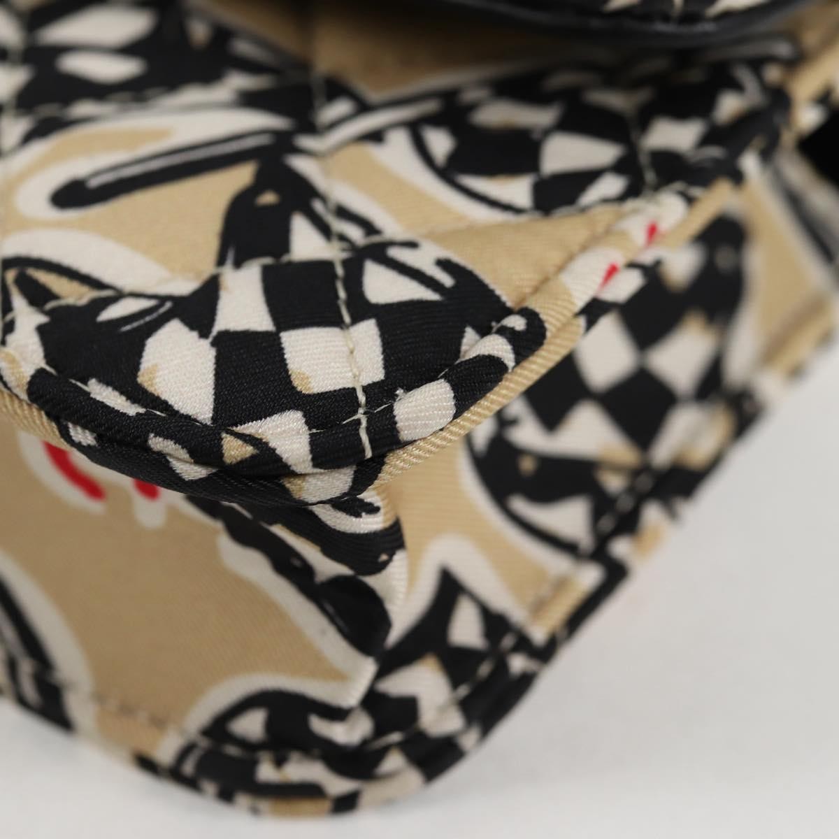 Chanel Flap Card Holder on Chain Quilted Printed Canvas, BEIGE, CANVAS, Clutche & pouche