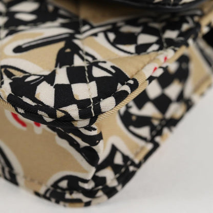 Chanel Flap Card Holder on Chain Quilted Printed Canvas, BEIGE, CANVAS, Clutche & pouche