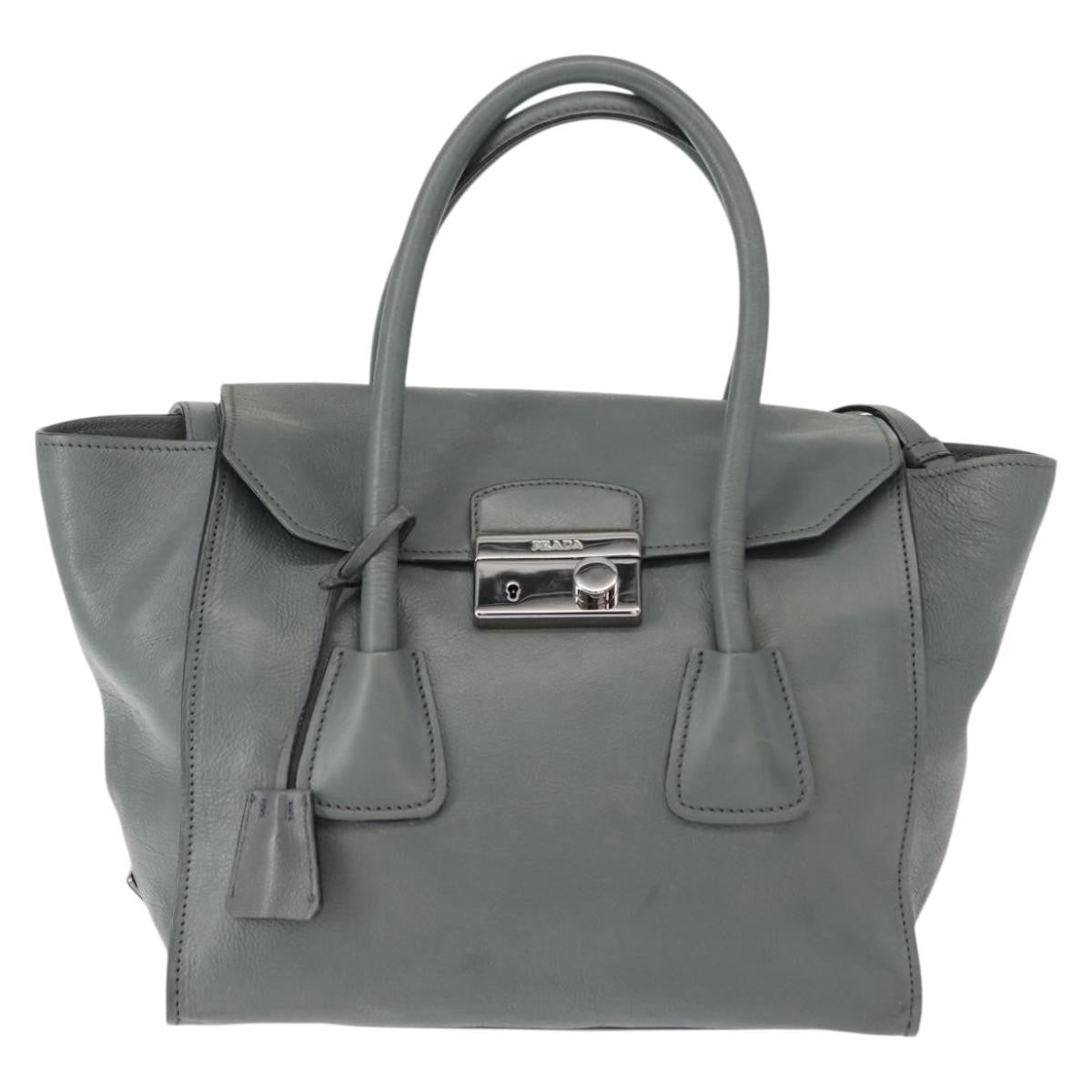 Prada Twin Pocket Lock Flap Tote Glace Calf, GRAY, LEATHER, Tote bag