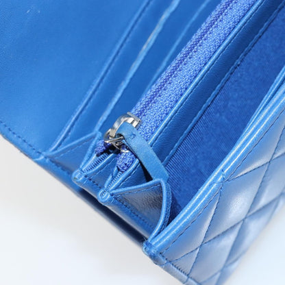 Chanel CC Gusset Classic Flap Wallet Quilted Lambskin, BLUE, LEATHER, Wallets