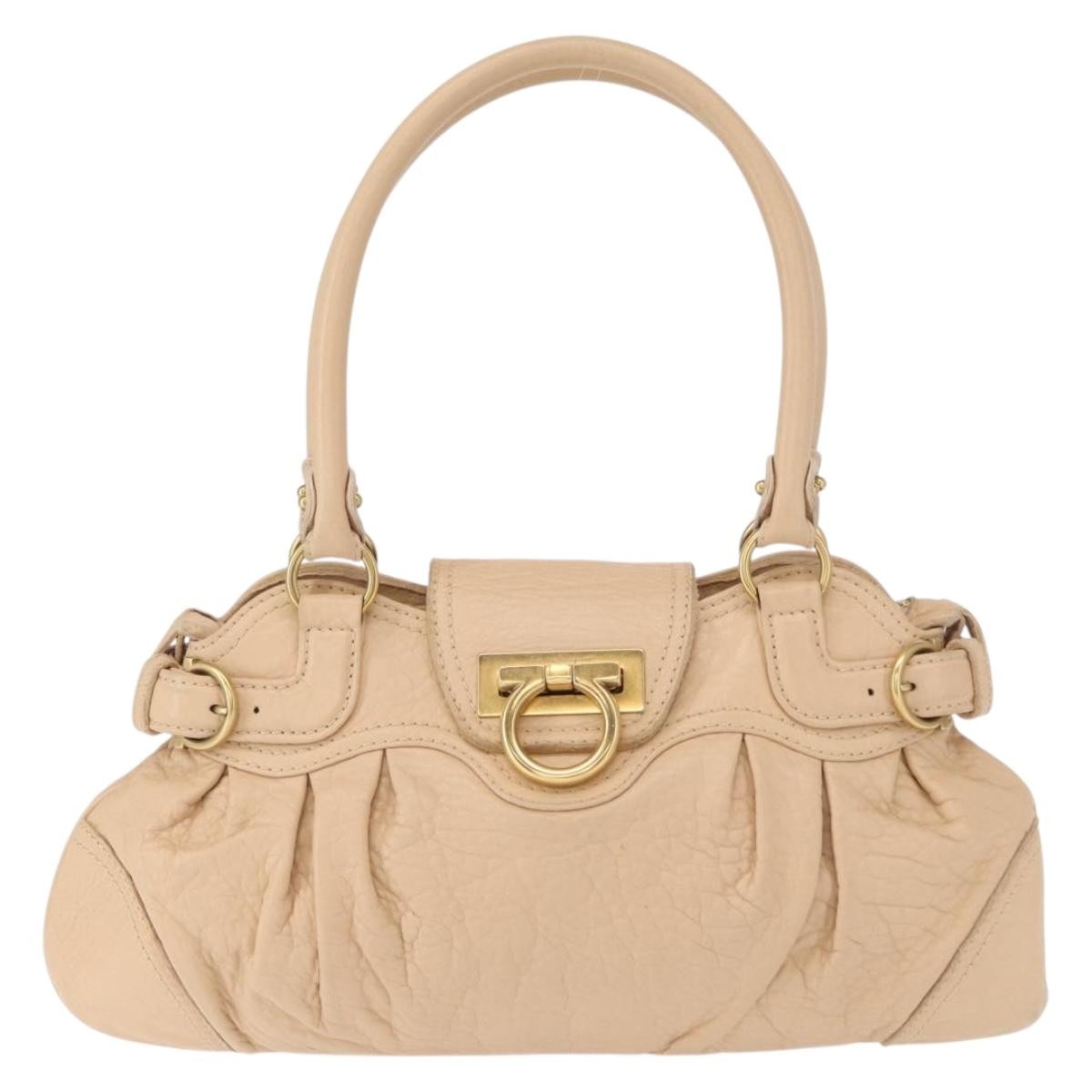 Salvatore Ferragamo Gancini handbag Leather, BEIGE, LEATHER, Handbag