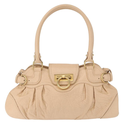 Salvatore Ferragamo Gancini handbag Leather, BEIGE, LEATHER, Handbag