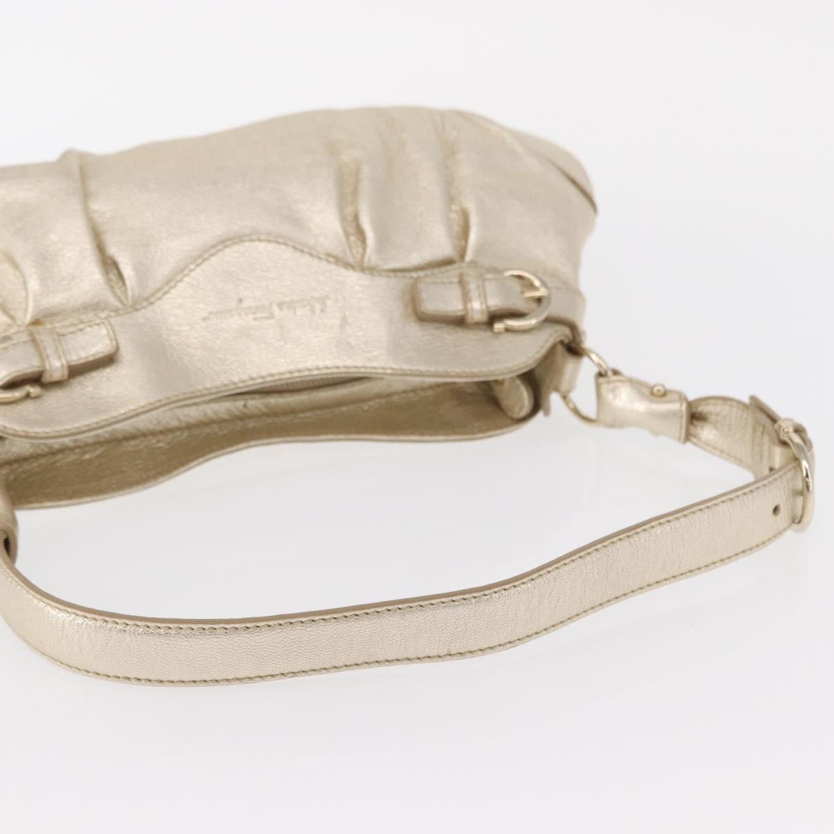 Salvatore Ferragamo Gancini Shoulder Bag Leather, GOLD, LEATHER, Shoulder bag