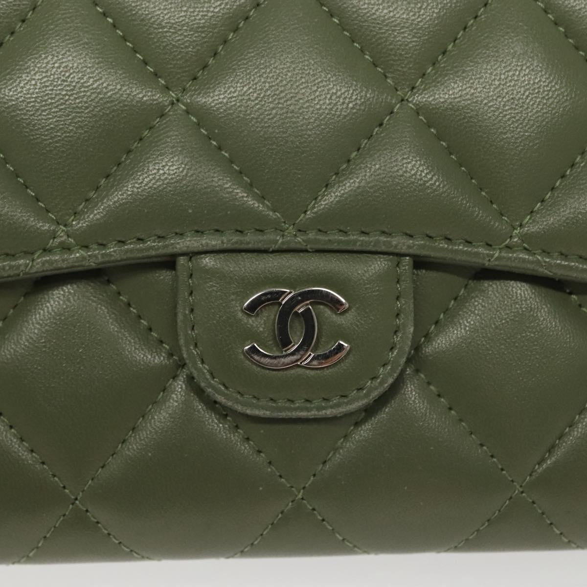 Chanel CC Gusset Classic Flap Wallet Quilted Lambskin, GREEN, LEATHER, Wallets
