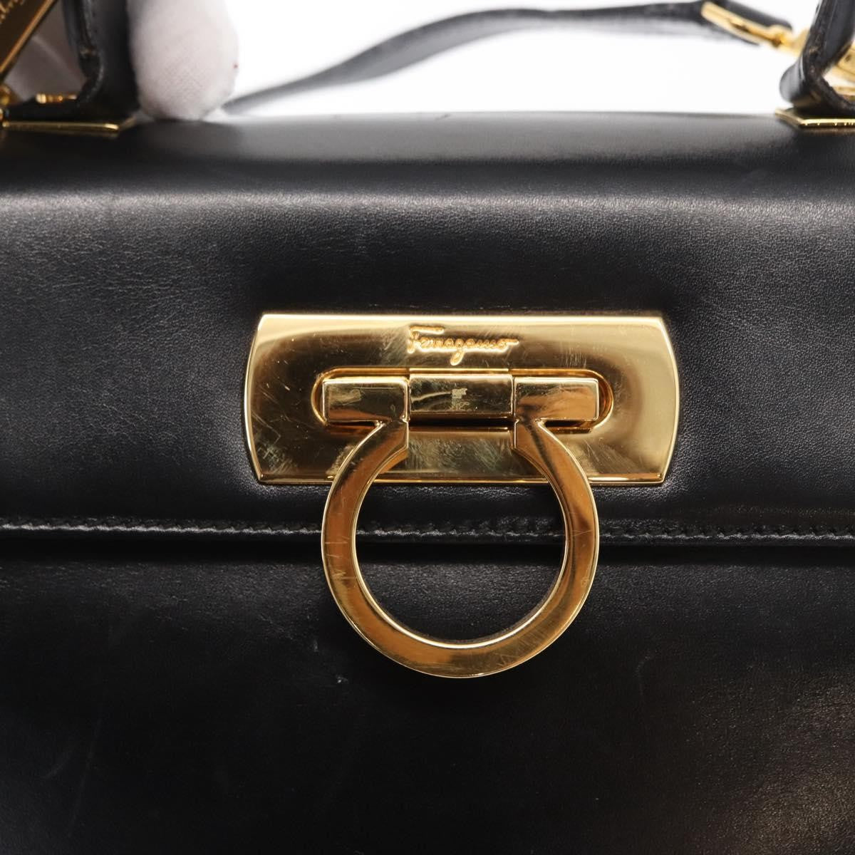 Salvatore Ferragamo Convertible Top Handle Bag Leather, BLACK, LEATHER, Handbag