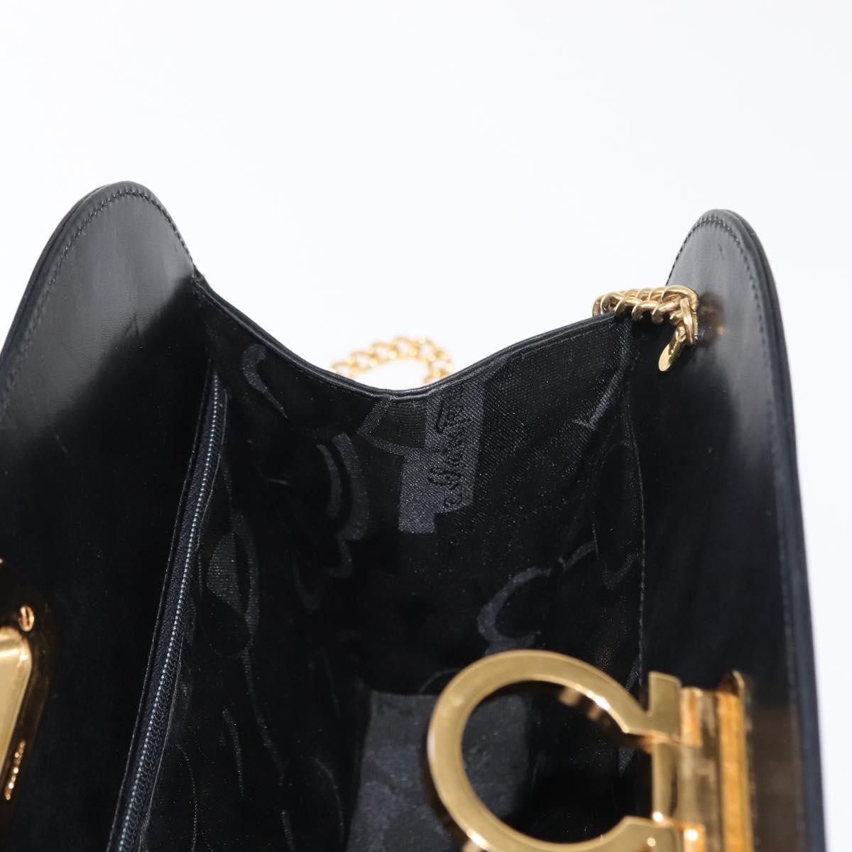 Salvatore Ferragamo Vintage Gancini Chain Shoulder Bag Leather, BLACK, LEATHER, Shoulder bag