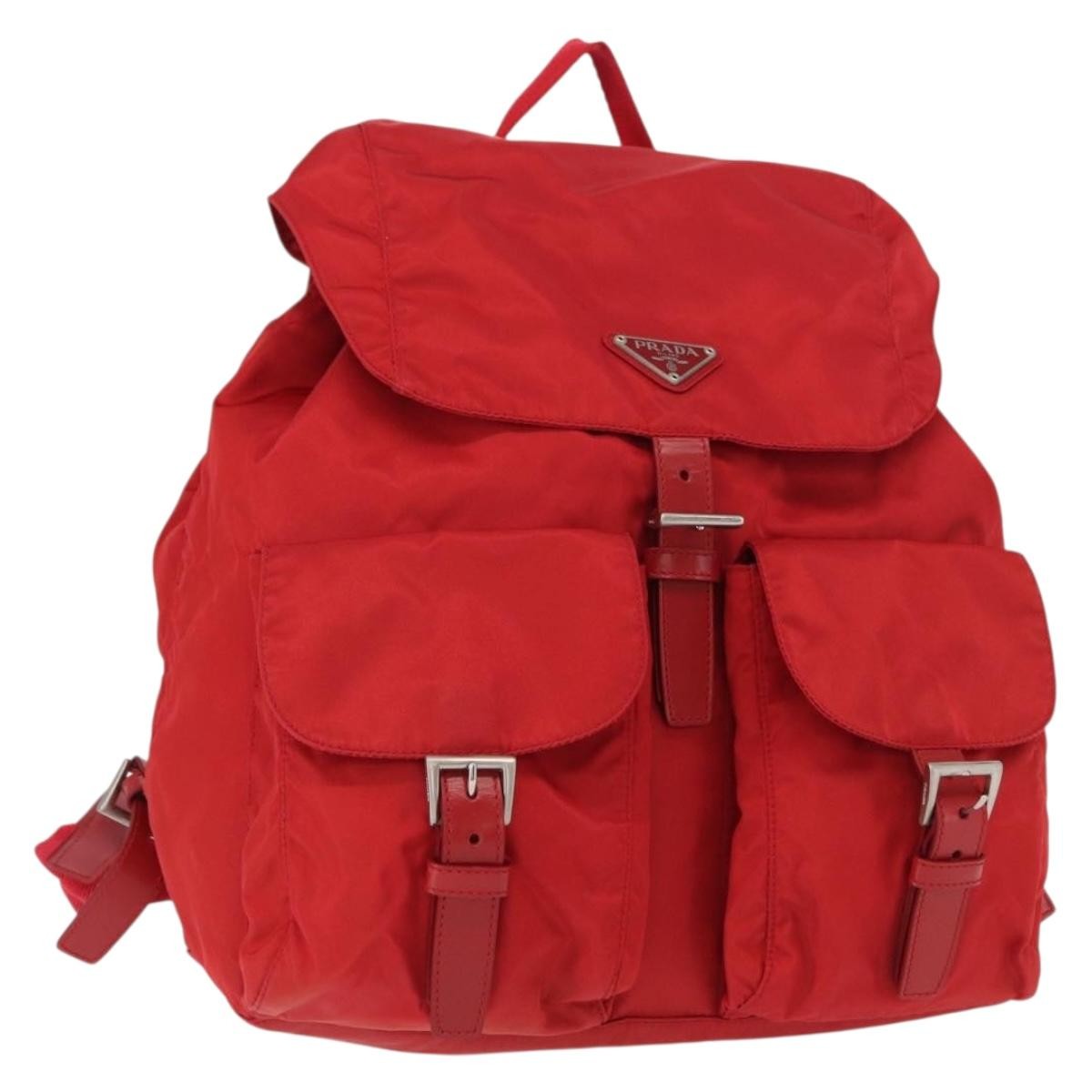 Prada Double Front Pocket Backpack Tessuto, Red, Nylon, Backpack