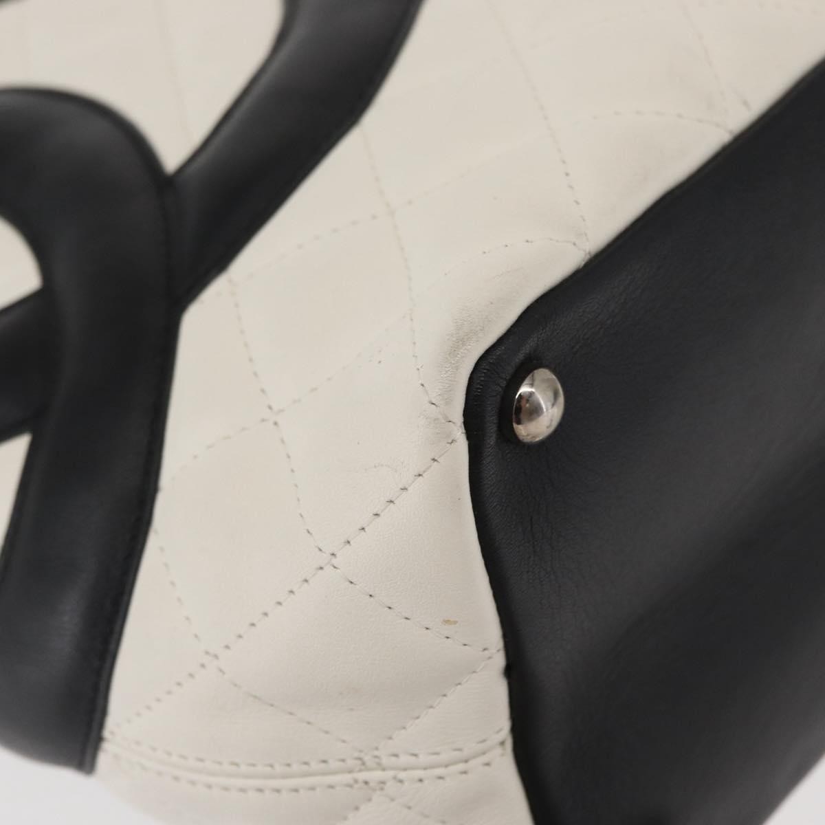 Chanel Cambon Tote Quilted Leather, WHITE, LEATHER, Tote bag