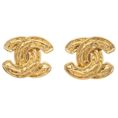 Chanel CC Clip-On Earrings Quilted Metal, GOLD, GOLD_PLATED, Earrings