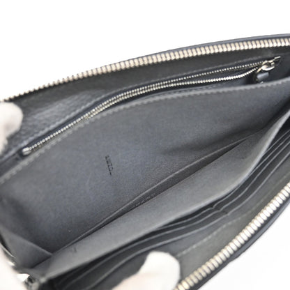 Fendi logo zip pouch FF Printed Leathear, GRAY, LEATHER, Clutche & pouche