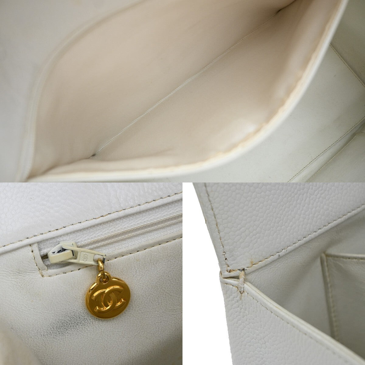 Chanel Vintage Grand Shopping Tote Quilted Calfskin, WHITE, LEATHER, Tote bag