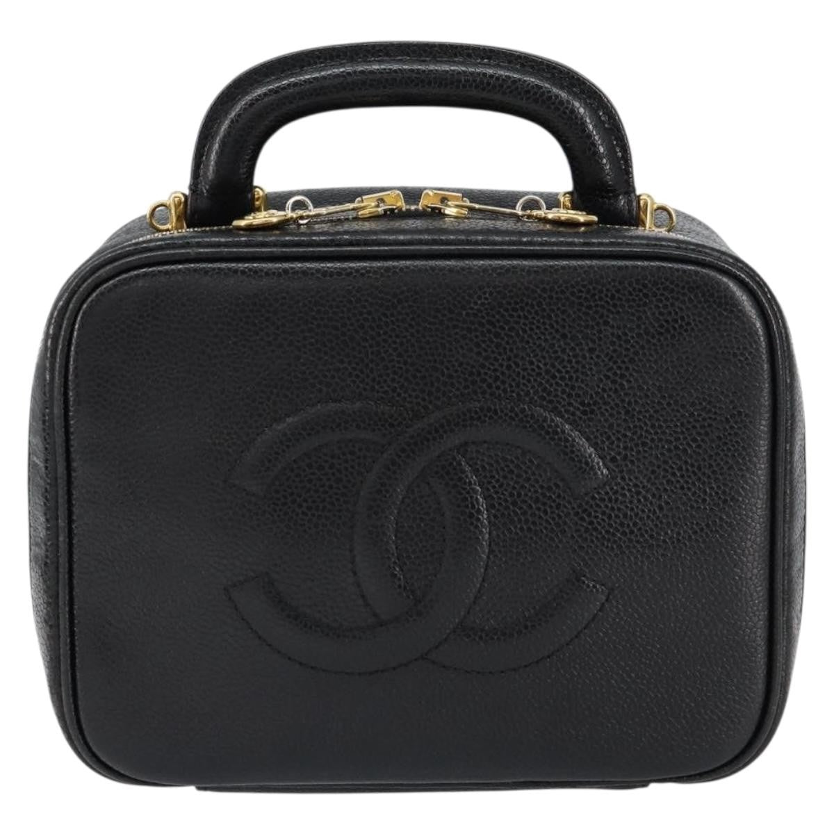 Chanel Vintage Timeless Zip Around Vanity Case Caviar, BLACK, LEATHER, Clutche & pouche