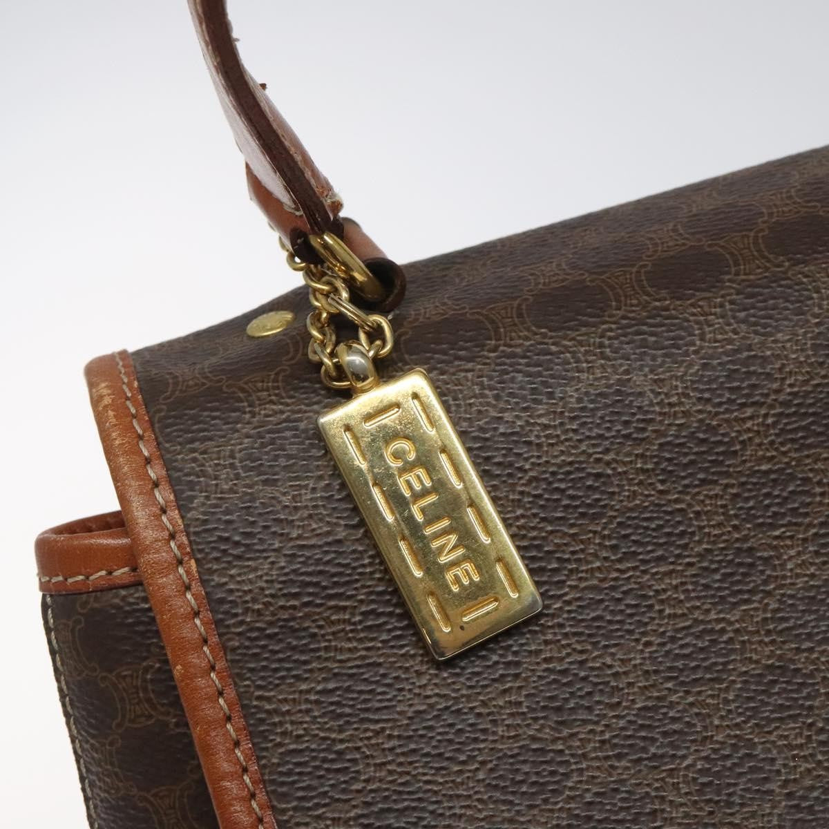 Celine Macadam Handbag Macadam with leather, BROWN, CANVAS, Handbag