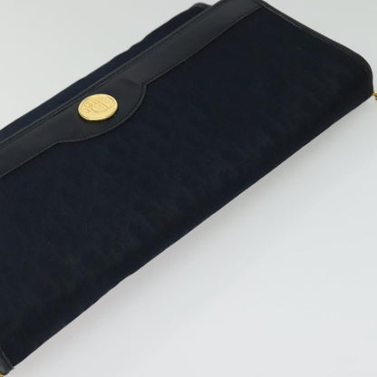Christian Dior Vintage Chain Flap Shoulder Bag Diorissimo Canvas, NAVY, CANVAS, Shoulder bag