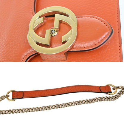 Gucci Interlocking Shoulder Bag Leather, ORANGE, LEATHER, Shoulder bag