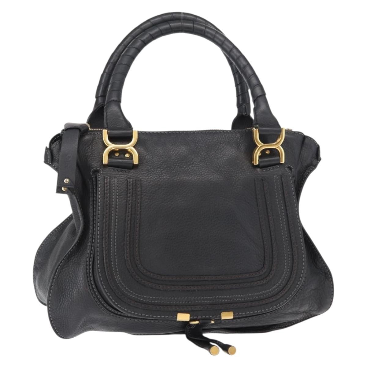 Chloe Marcie Satchel Leather, BLACK, LEATHER, Handbag