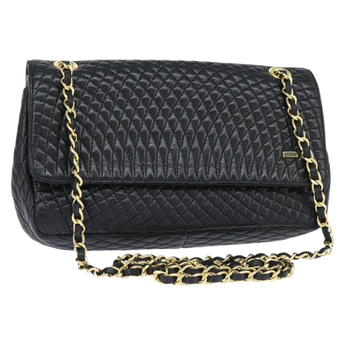 Bally Vintage Chain Shoulder Bag Quilted Leather, BLACK, LEATHER, Shoulder bag