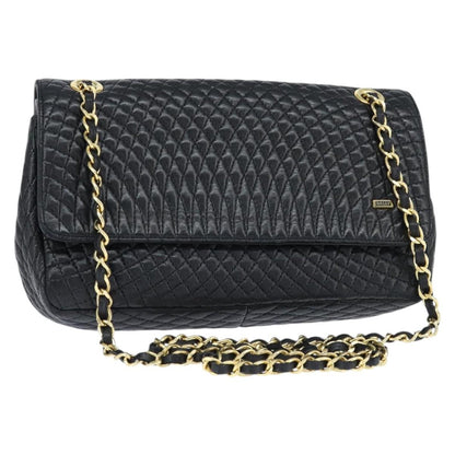 Bally Vintage Chain Shoulder Bag Quilted Leather, BLACK, LEATHER, Shoulder bag