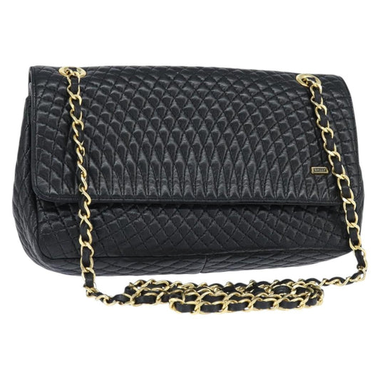 Bally Vintage Chain Shoulder Bag Quilted Leather, BLACK, LEATHER, Shoulder bag
