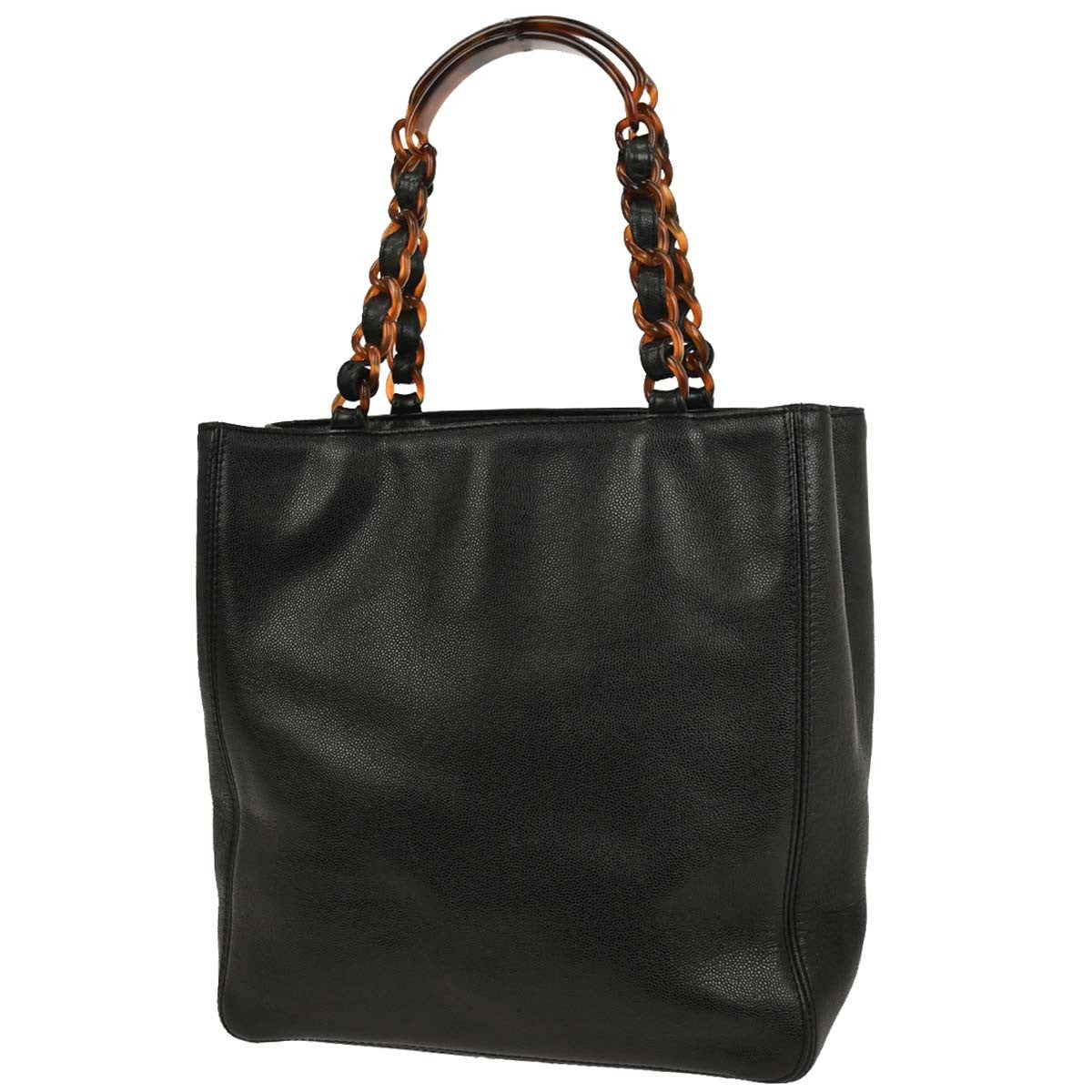 Chanel Vintage CC Resin Chain Tote Leather, BLACK, LEATHER, Tote bag