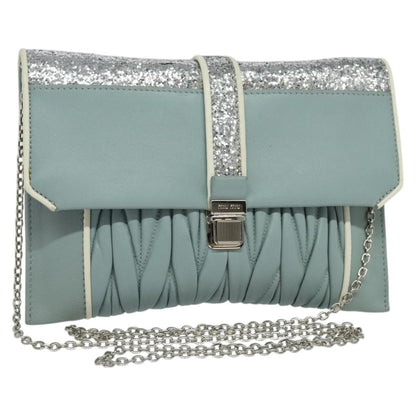 Miu Miu Madras Chain Clutch Matelasse Leather with Glitter, BLUE, LEATHER, Shoulder bag