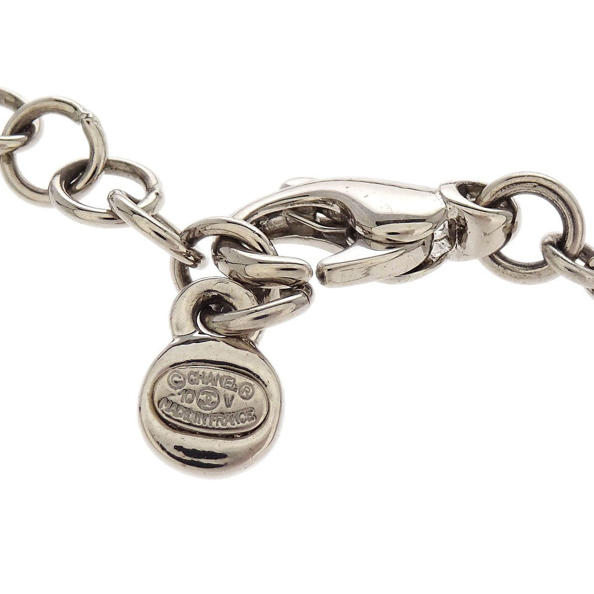 Chanel CC Cluster Drop Pendant Necklace Metal with Crystals, SILVER, METAL, Necklace