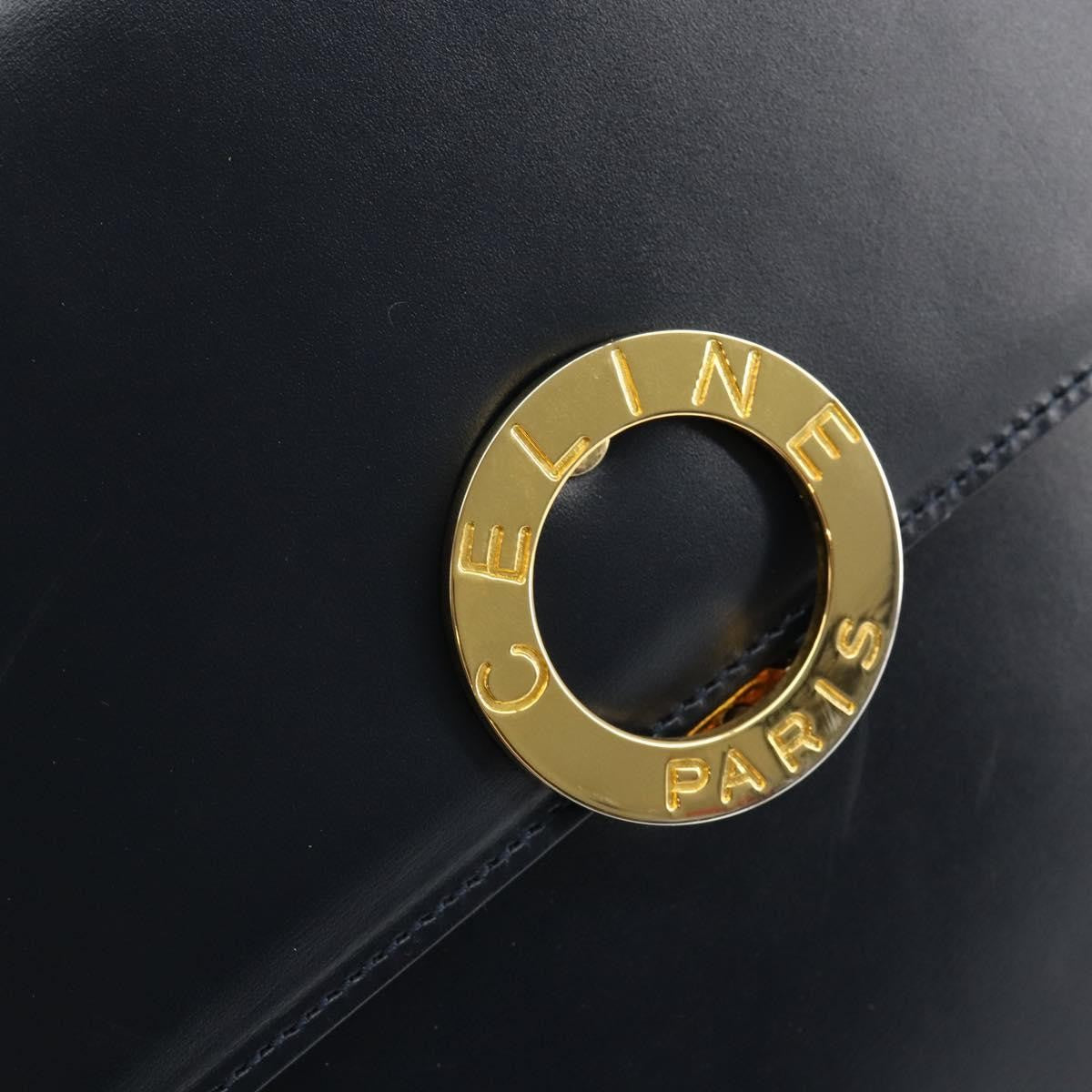 Celine Circle Logo Handbag Leather, NAVY, LEATHER, Handbag