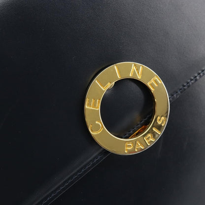 Celine Circle Logo Handbag Leather, NAVY, LEATHER, Handbag