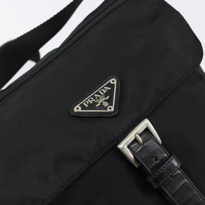 Prada Buckle Messenger Bag Tessuto, BLACK, NYLON, Shoulder bag