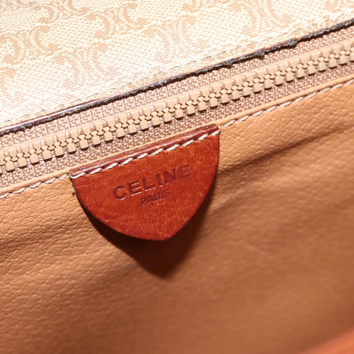 Celine Vintage Macadam Circle Logo Shoulder Bag Canvas and Leather, Beige, Canvas, Shoulder Bag
