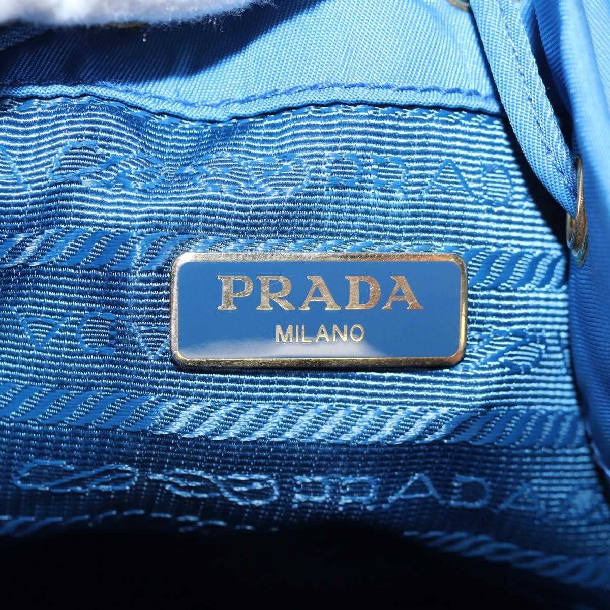 Prada Drawstring Bucket Bag Tessuto, BLUE, NYLON, Handbag