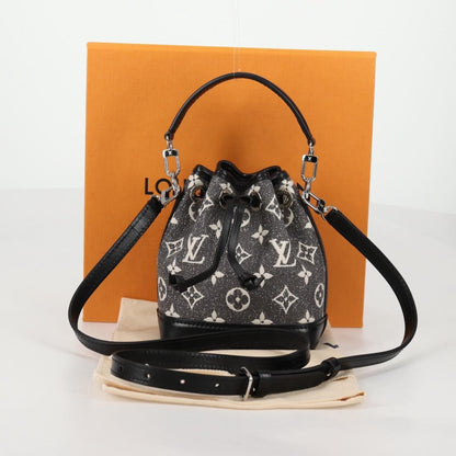 Louis Vuitton Noe NM Handbag Monogram Jacquard Denim, BLACK, CANVAS, Shoulder bag