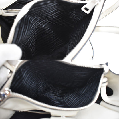 Prada Twin Pocket Shopping Tote City Calfskin, WHITE, LEATHER, Handbag