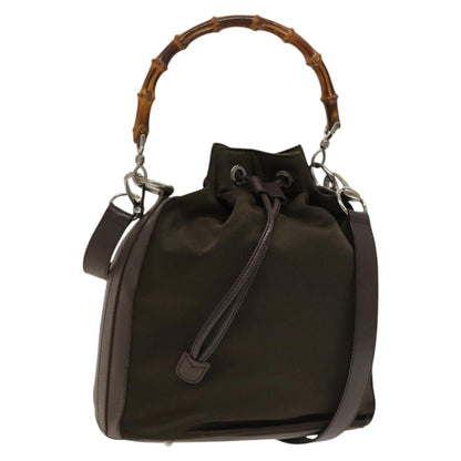 Gucci Vintage Bamboo Bucket Bag Nylon and Leather, BROWN, NYLON, Handbag