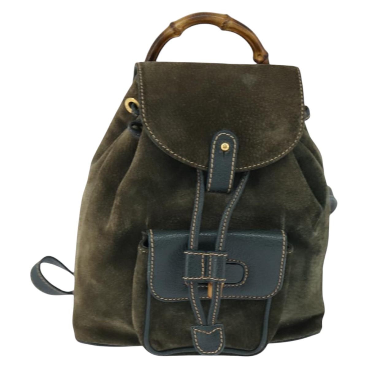 Gucci Vintage Bamboo Backpack Suede, KHAKI, SUEDE, Backpack