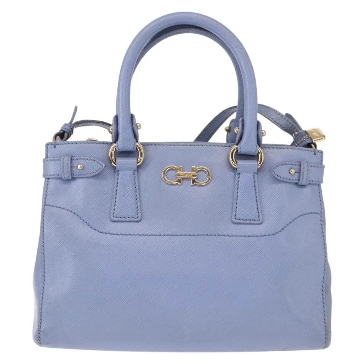 Salvatore Ferragamo Gancini Tote Leather, BLUE, LEATHER, Tote bag