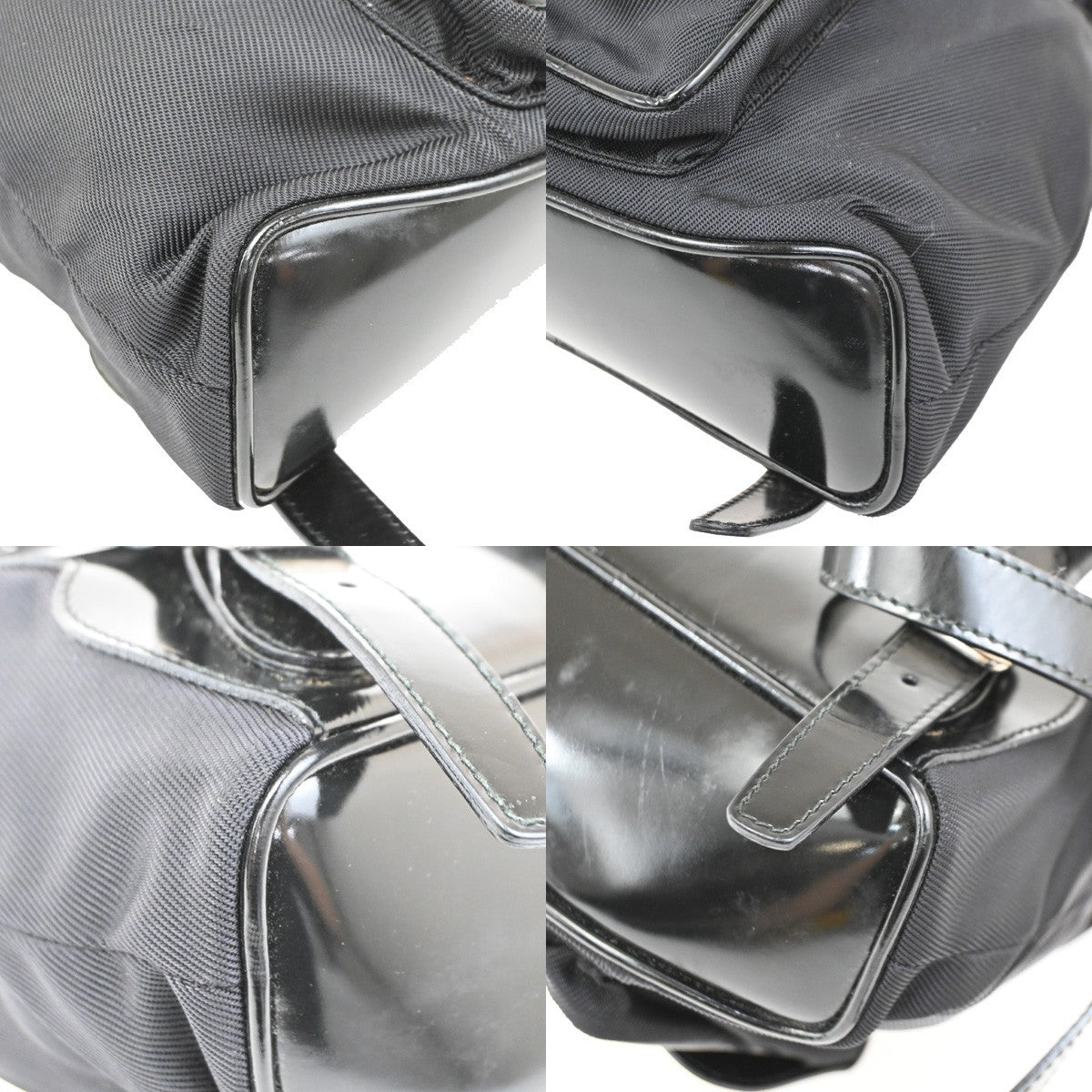 Gucci Vintage Bamboo Backpack Nylon and Patent Leather, BLACK, NYLON, Backpack