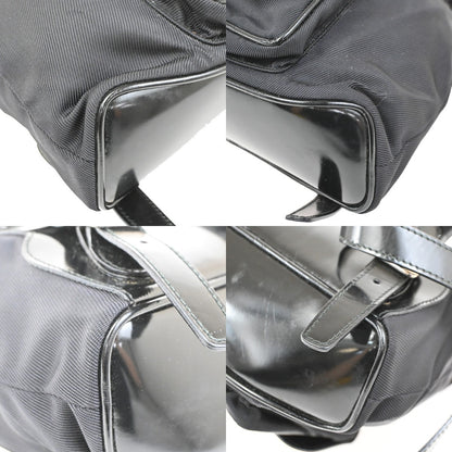 Gucci Vintage Bamboo Backpack Nylon and Patent Leather, BLACK, NYLON, Backpack