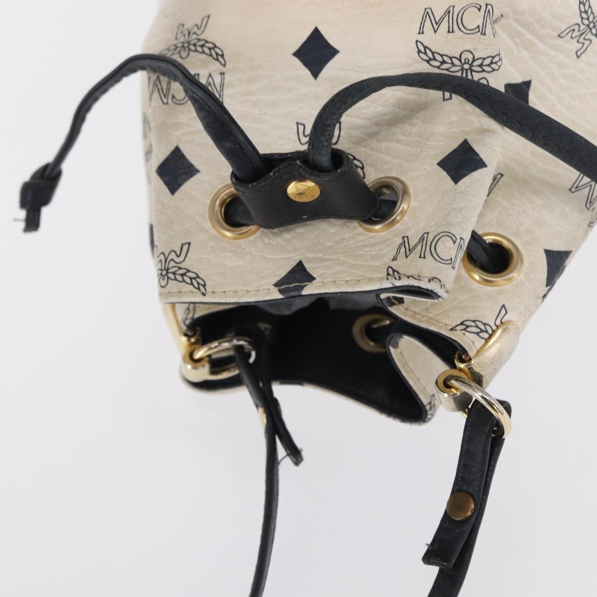 MCM Drawstring Shoulder Bag Leather, WHITE, PVC, Shoulder bag